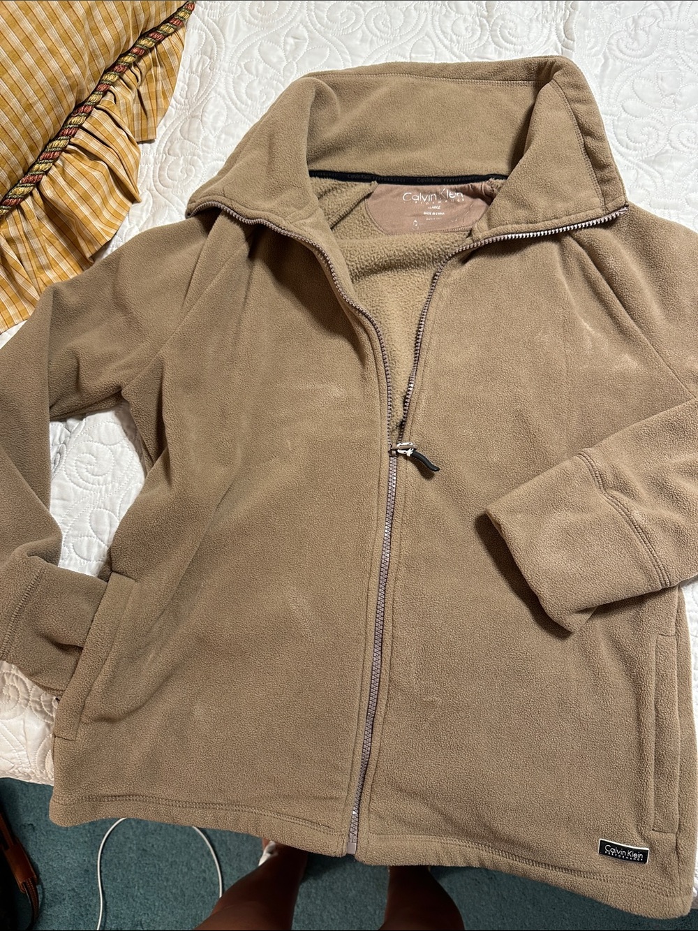 Calvin Klein Taupe Brown Full-Zip Fleece Jacket